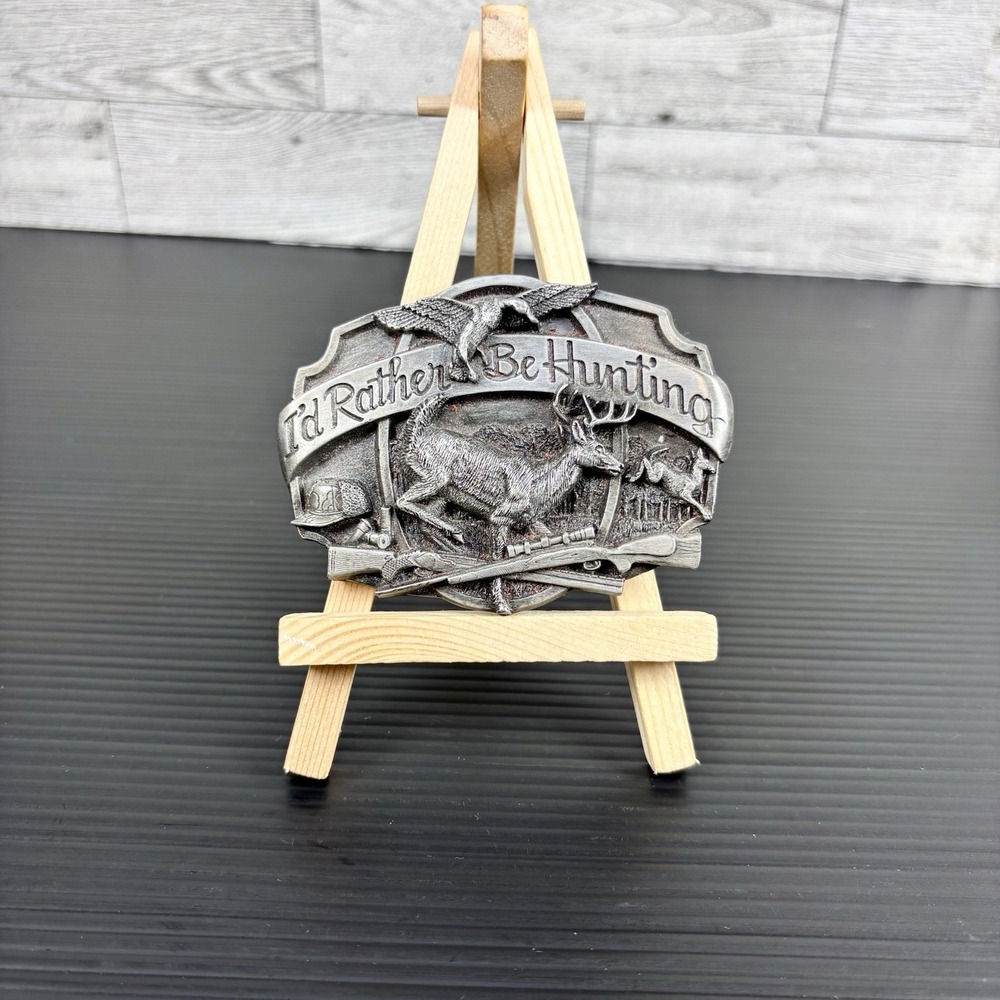 I'd‎ Rather Be Hunting Belt Buckle Duck & Buck Colored 1987 Siskiyou Buckles Co